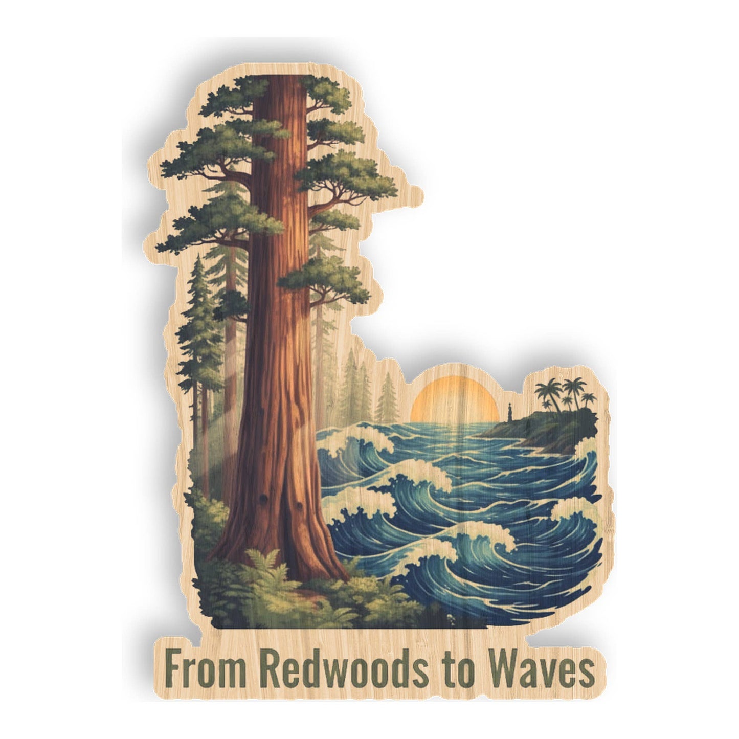 From Redwoods to Waves - Beach Bamboo Wood Sticker