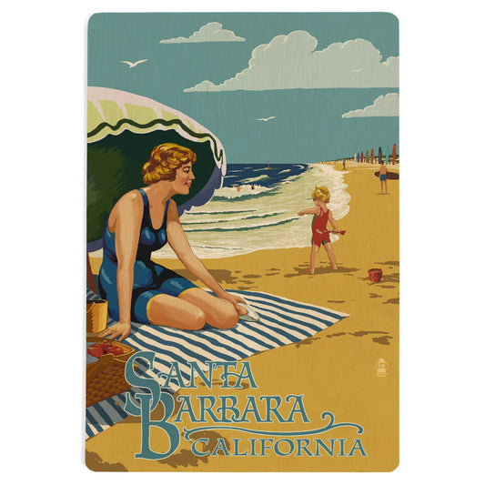 Santa Barbara Wood Postcards - Beach Picnic