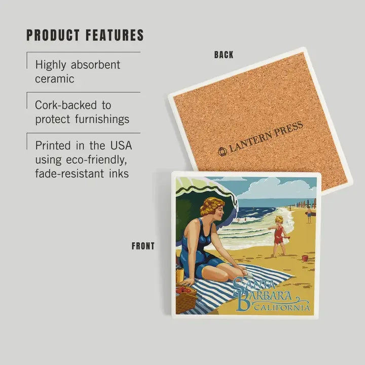 Beach Picnic Santa Barbara Ceramic Coaster
