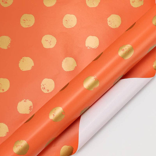 Orange w/ Metallic Gold Polka Dot - 30" x 10' Wrapping Paper