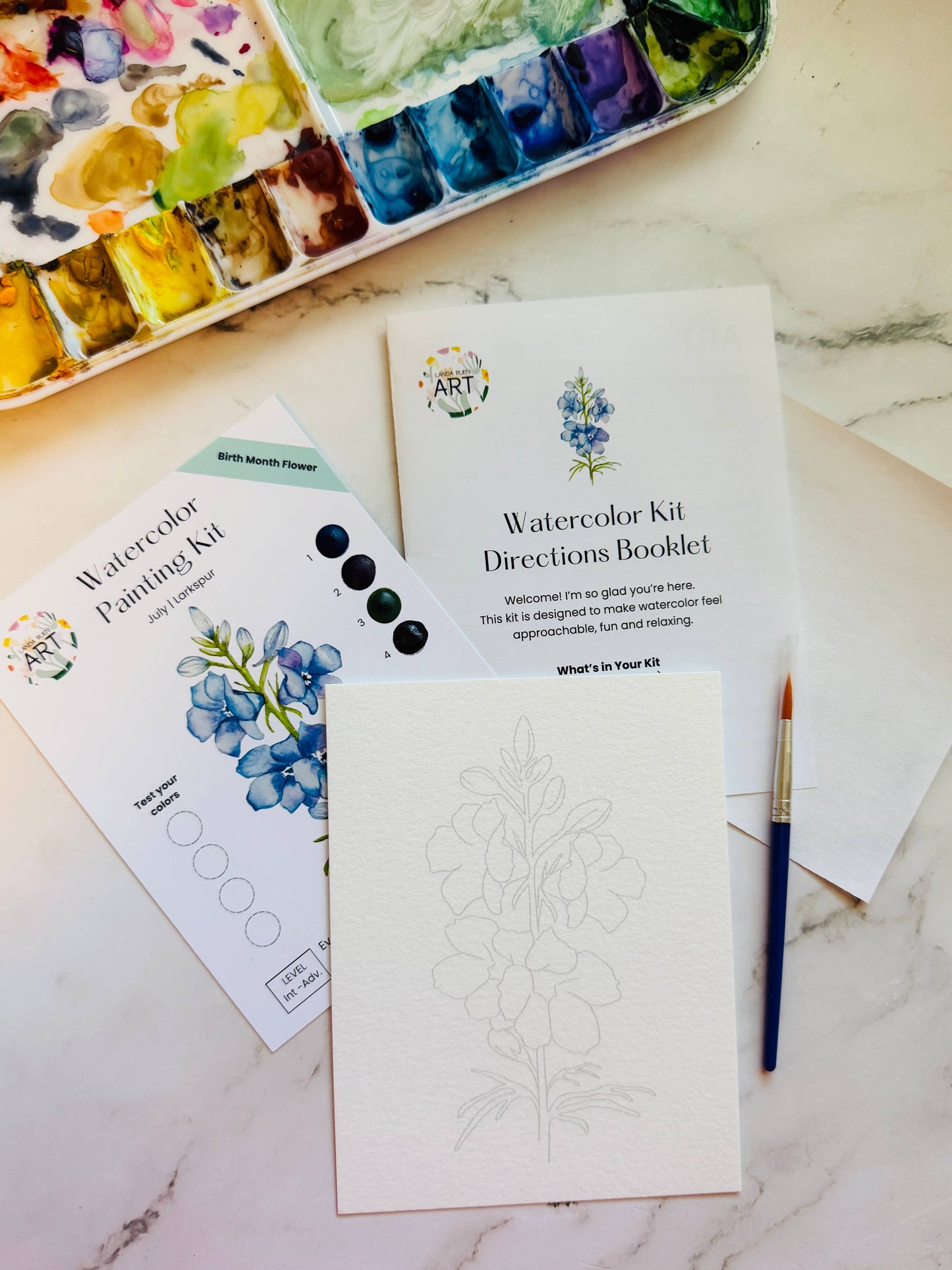 Larkspur Watercolor Kit | July Birth Month Flower