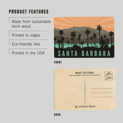 Santa Barbara Wood Postcards - Palm Trees and Mountains