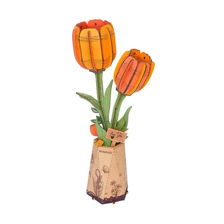 3D Wooden Flower Puzzle: Orange Tulip