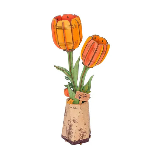 3D Wooden Flower Puzzle: Orange Tulip