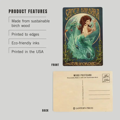 Santa Barbara Wood Postcards -  Mermaid