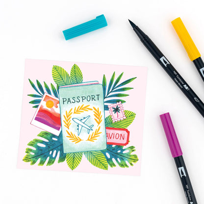 Dual Brush Pen, Tropical ,10-Pack +Free Fudenosuke