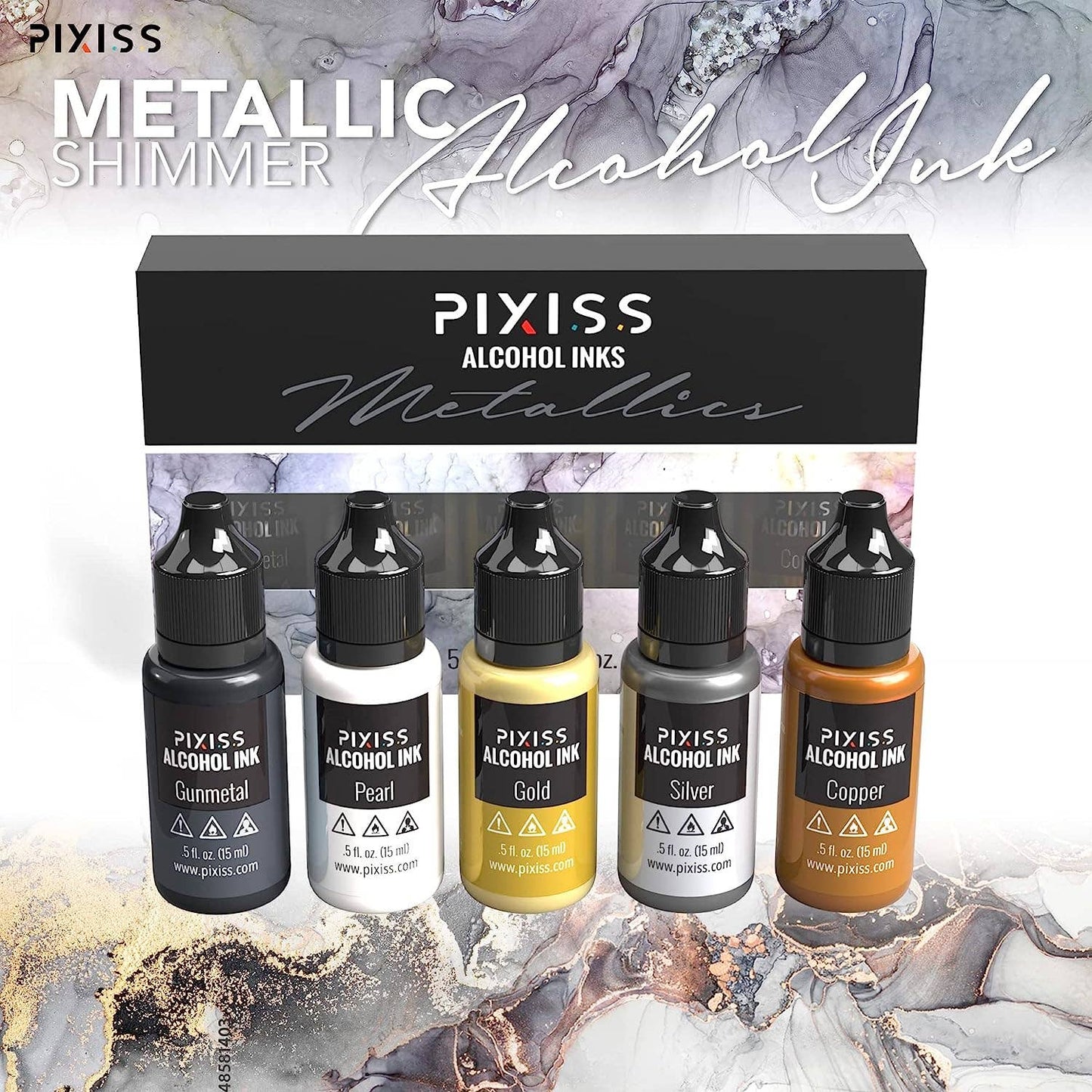 PIXISS Metallic Alcohol Inks Set of 5 - Shimmering Colors