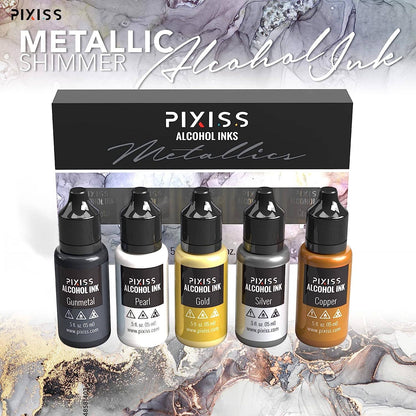 PIXISS Metallic Alcohol Inks Set of 5 - Shimmering Colors