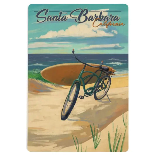 Santa Barbara Wood Postcards - Beach Bike
