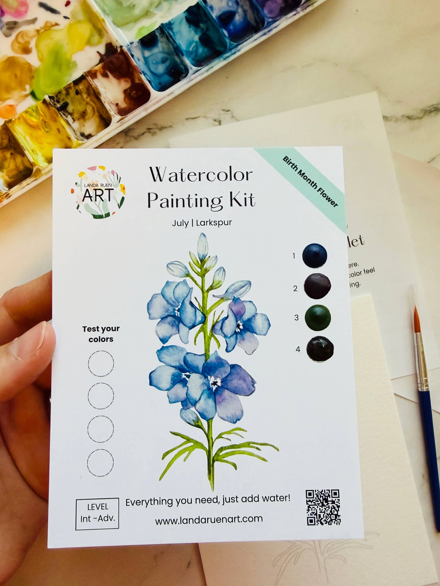 Larkspur Watercolor Kit | July Birth Month Flower