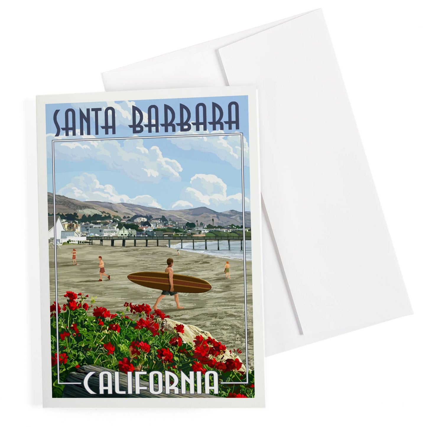 Beach Surfer Santa Barbara Greeting Card
