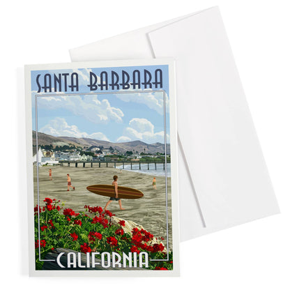 Beach Surfer Santa Barbara Greeting Card