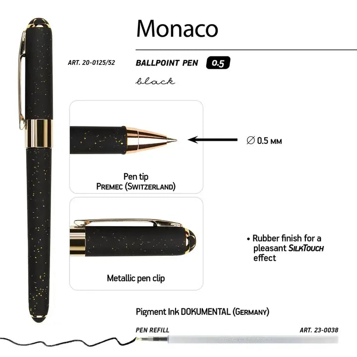 Monaco - Black Glitter Ballpoint Pen