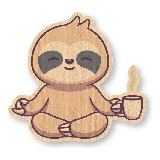 Sloth W/ Coffee - Kawaii Bamboo Wood Sticker