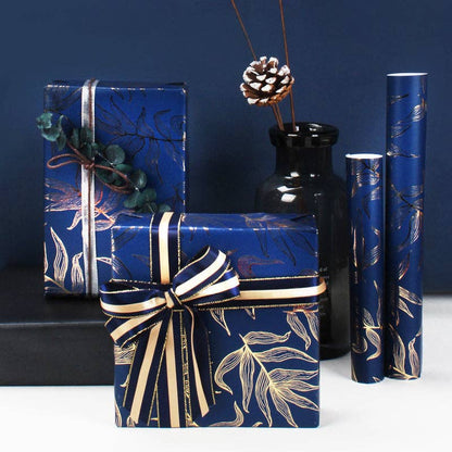 Botanical Leaf Navy/Gold - 30" x 10' Wrapping Paper |