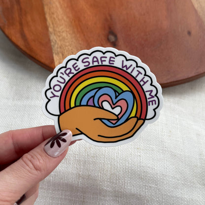 You're Safe With Me Pride Fan Die Cut Sticker