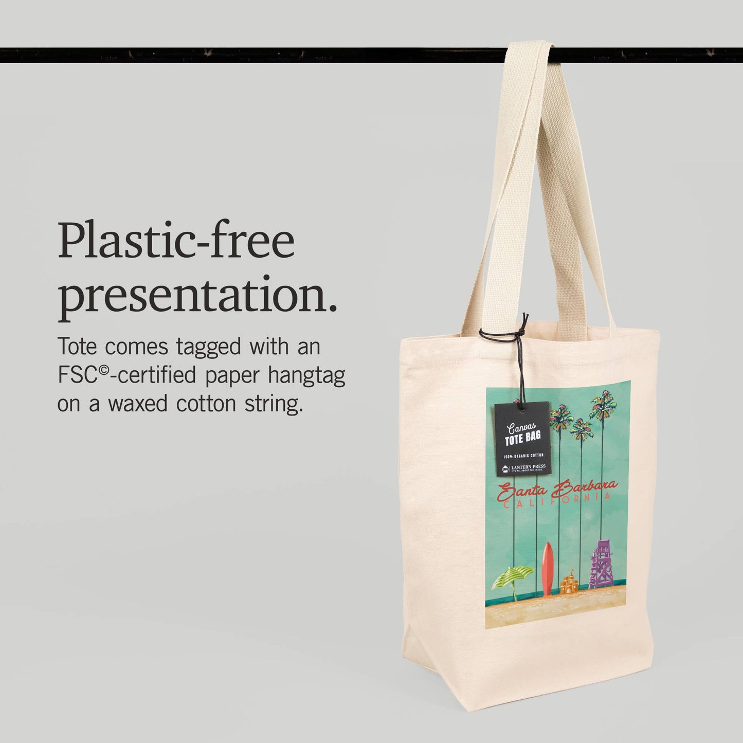 Surfboard and Palm Tree Santa Barbara Tote Bag