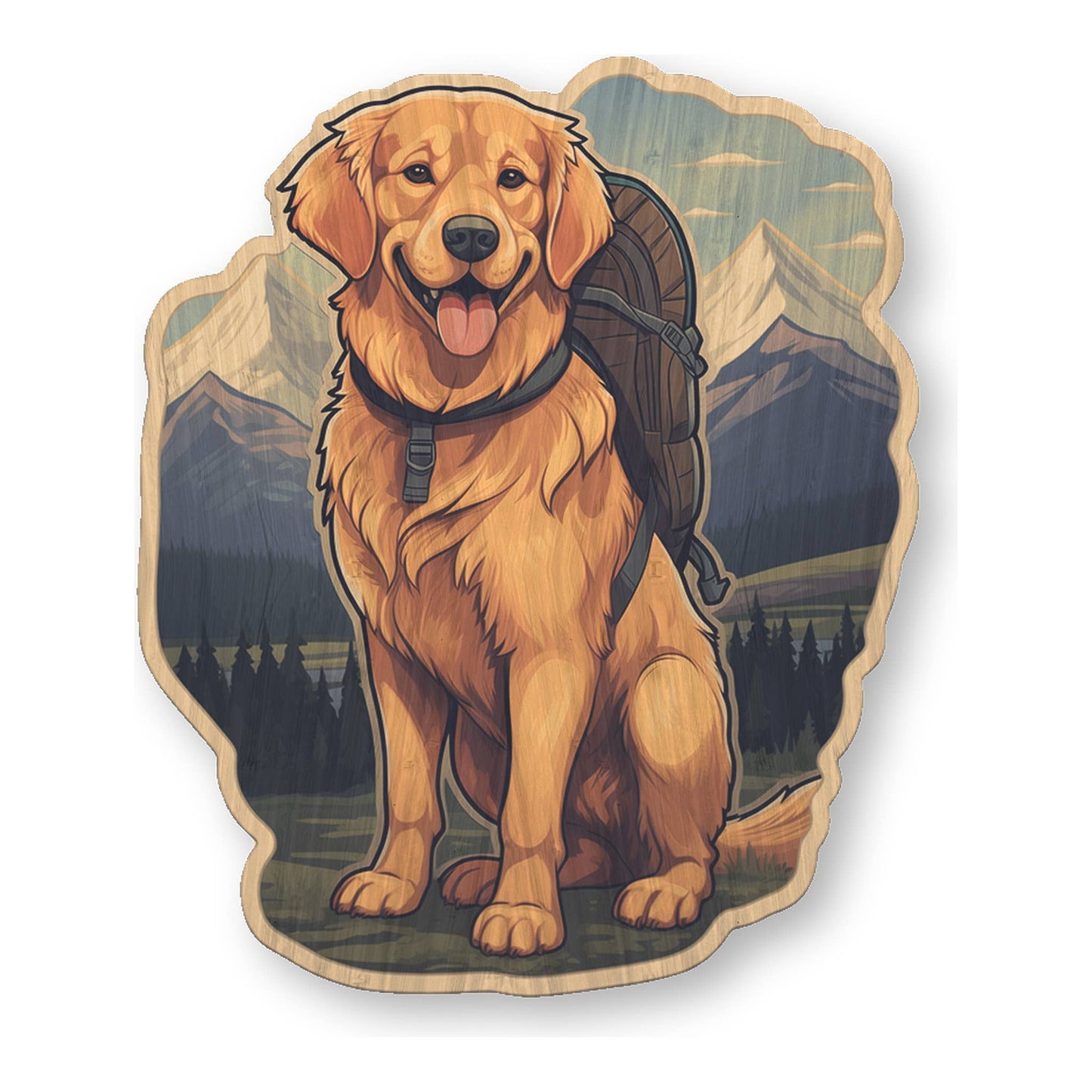 Hiking Dog - Bamboo Wood Sticker