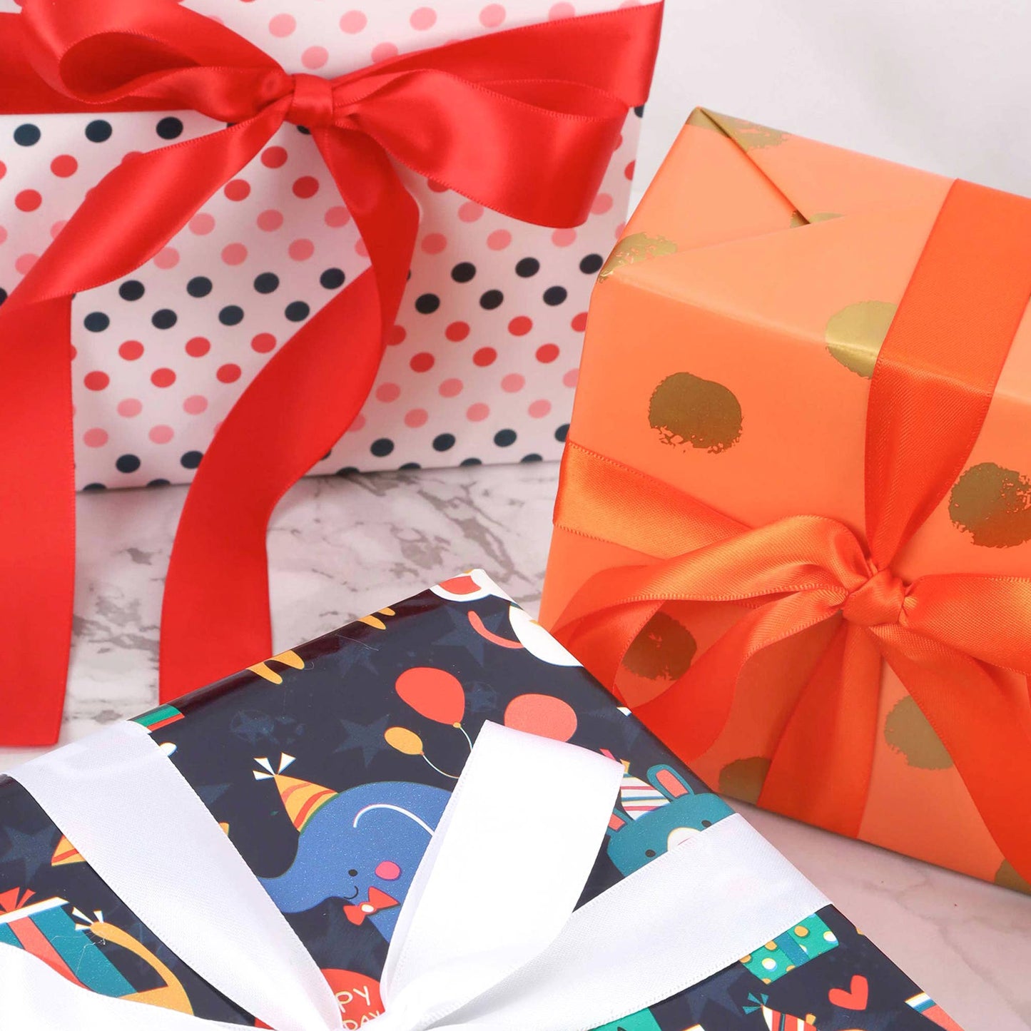 Orange w/ Metallic Gold Polka Dot - 30" x 10' Wrapping Paper