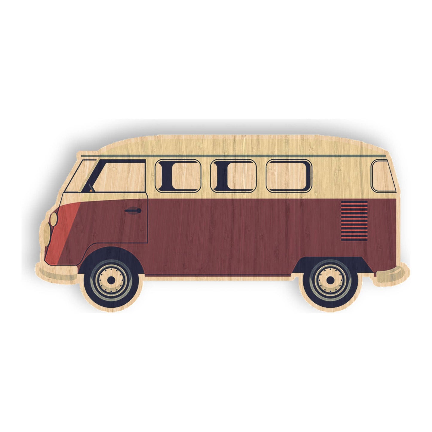 Red VW Van - Bamboo Wood Sticker
