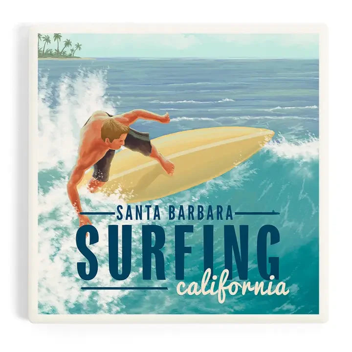 Surfing Santa Barbara Ceramic Coaster