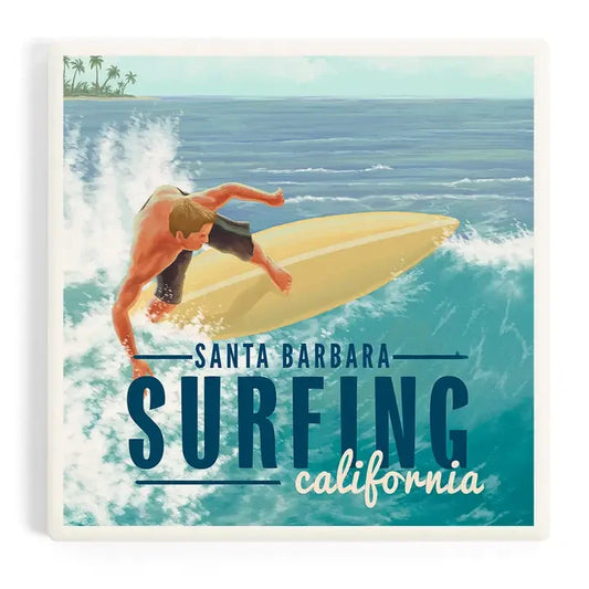 Surfing Santa Barbara Ceramic Coaster