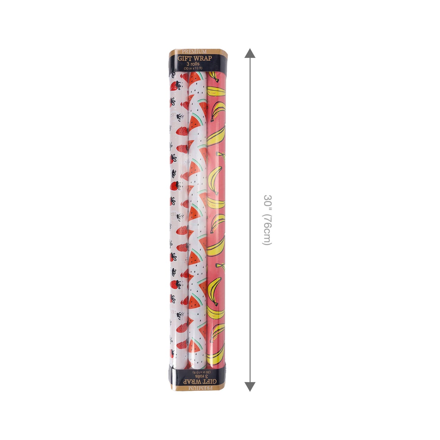 Strawberry/Watermelon/Banana - 30" x 10' Wrapping Paper Bundle (3-pack)