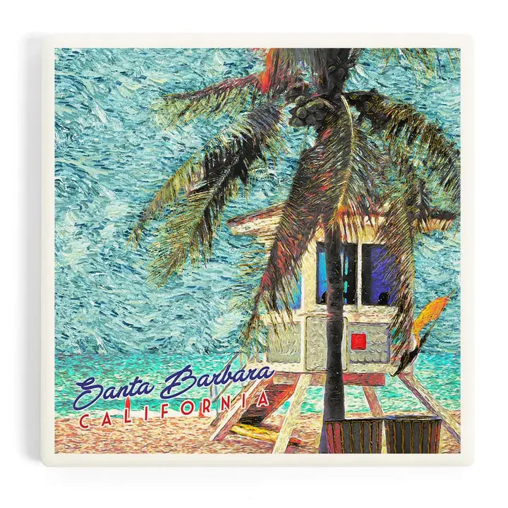 Impressionist Lifeguard Station Santa Barbara Ceramic Coaster