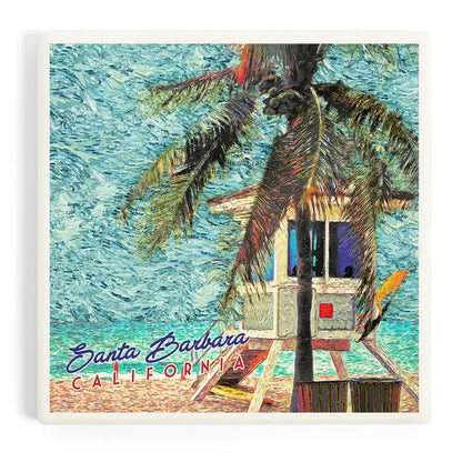 Impressionist Lifeguard Station Santa Barbara Ceramic Coaster