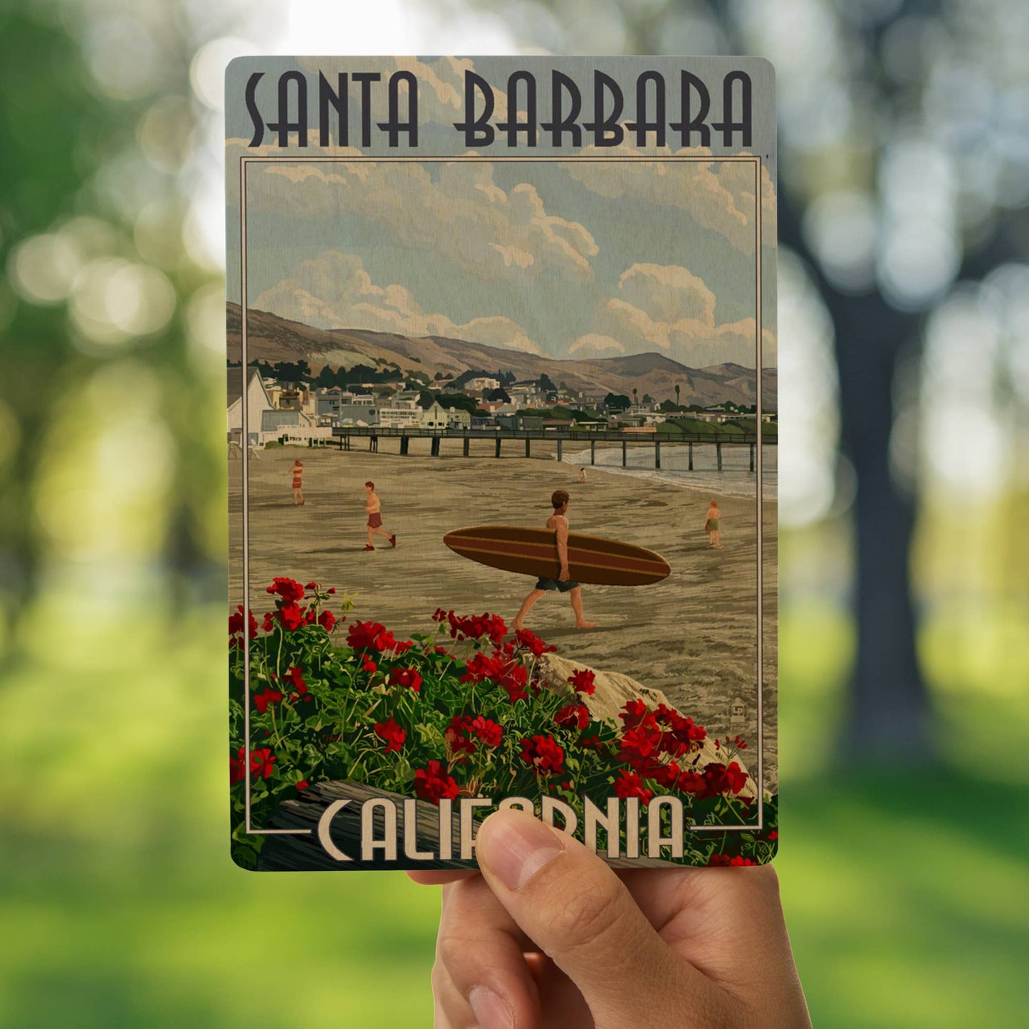Santa Barbara Wood Postcards - Beach Surfer