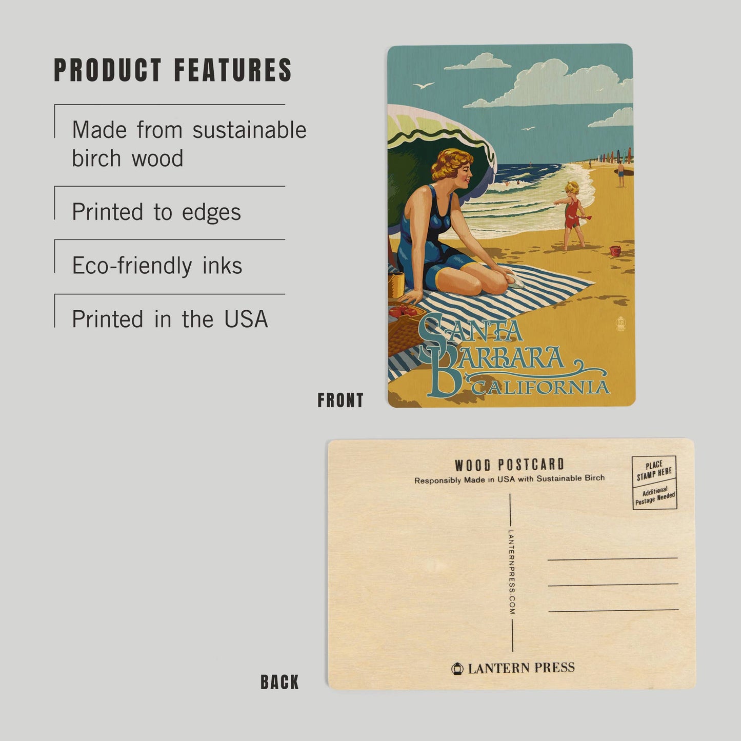 Santa Barbara Wood Postcards - Beach Picnic