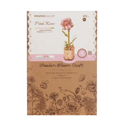 3D Wooden Flower Puzzle: Pink Rose