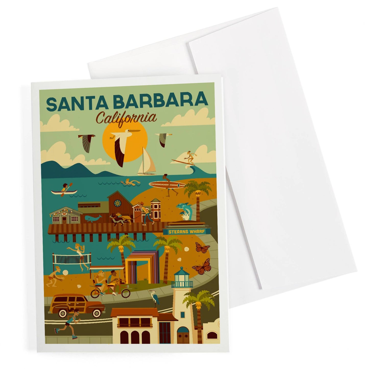 Santa Barbara Greeting Card - Downtown Harbor