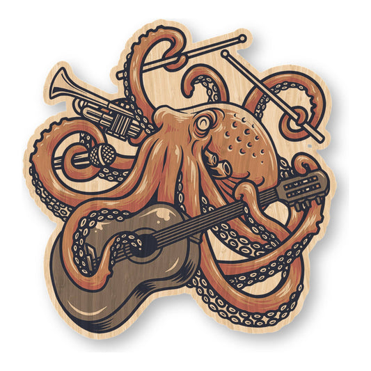 Musical Octopus - Ocean Bamboo Wood Sticker