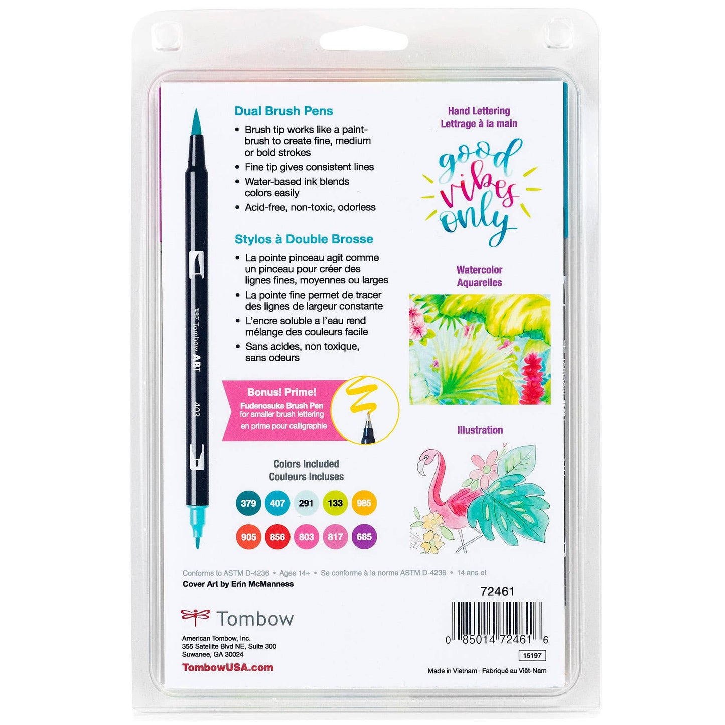 Dual Brush Pen, Tropical ,10-Pack +Free Fudenosuke