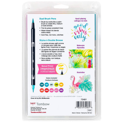 Dual Brush Pen, Tropical ,10-Pack +Free Fudenosuke