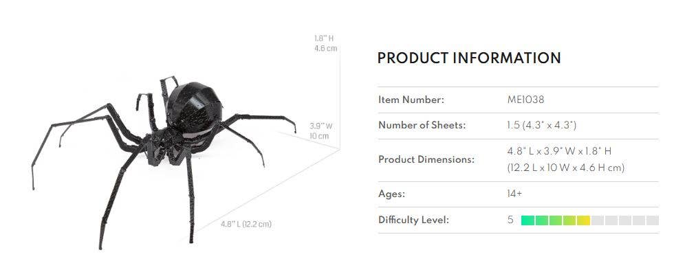 3D Metal Puzzle - Black Widow Spider