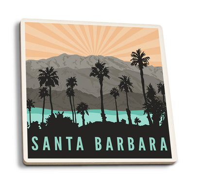 Palm Trees and Mountain Santa Barbara Ceramic Coaster