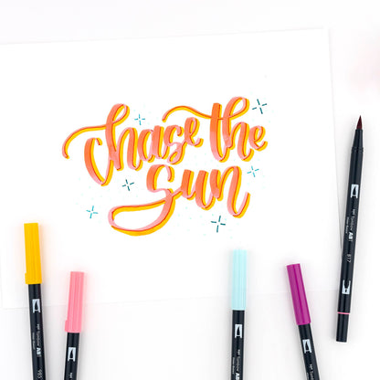 Dual Brush Pen, Tropical ,10-Pack +Free Fudenosuke