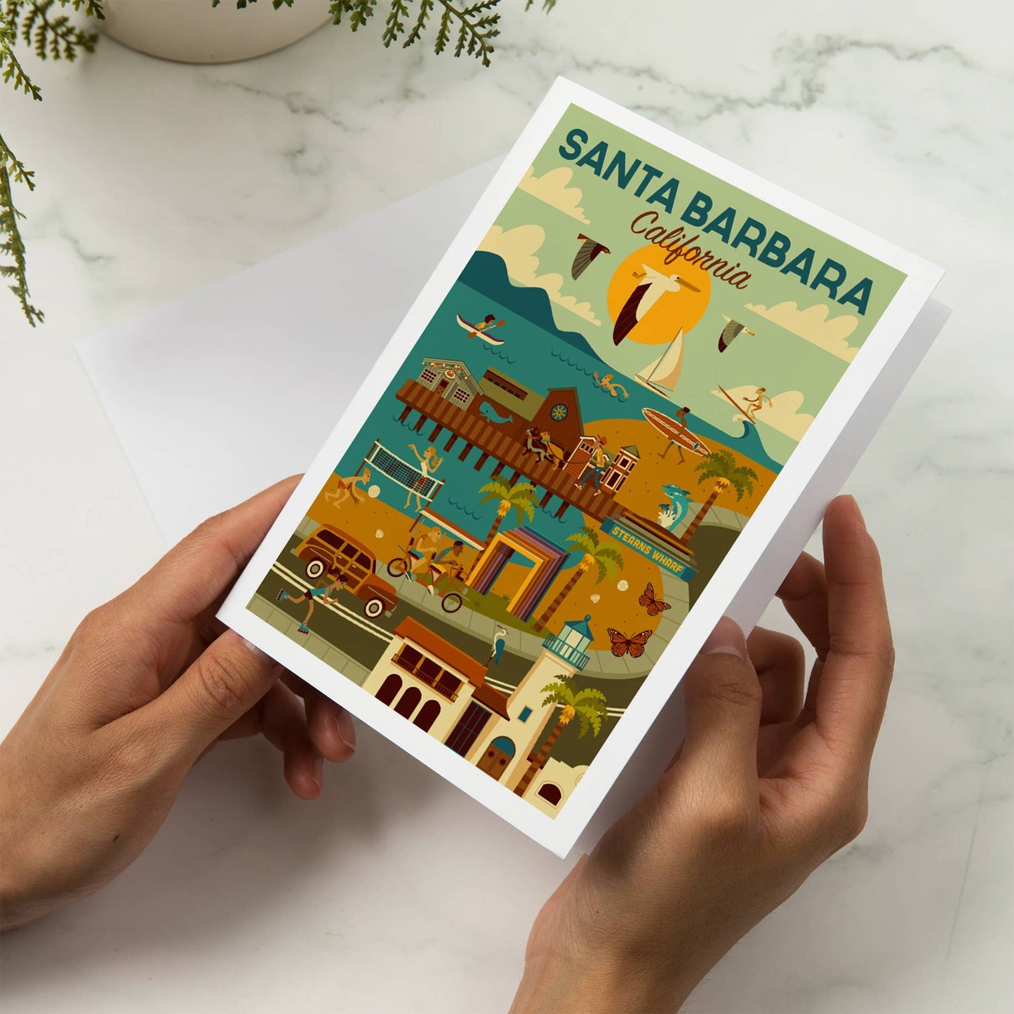 Santa Barbara Greeting Card - Downtown Harbor