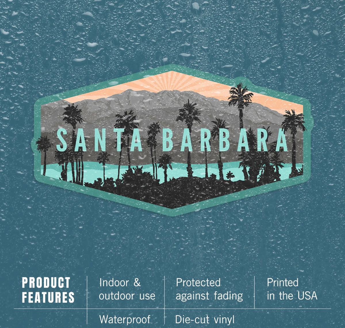 Large - Mountains and palm tree - Santa Barbara Stickers