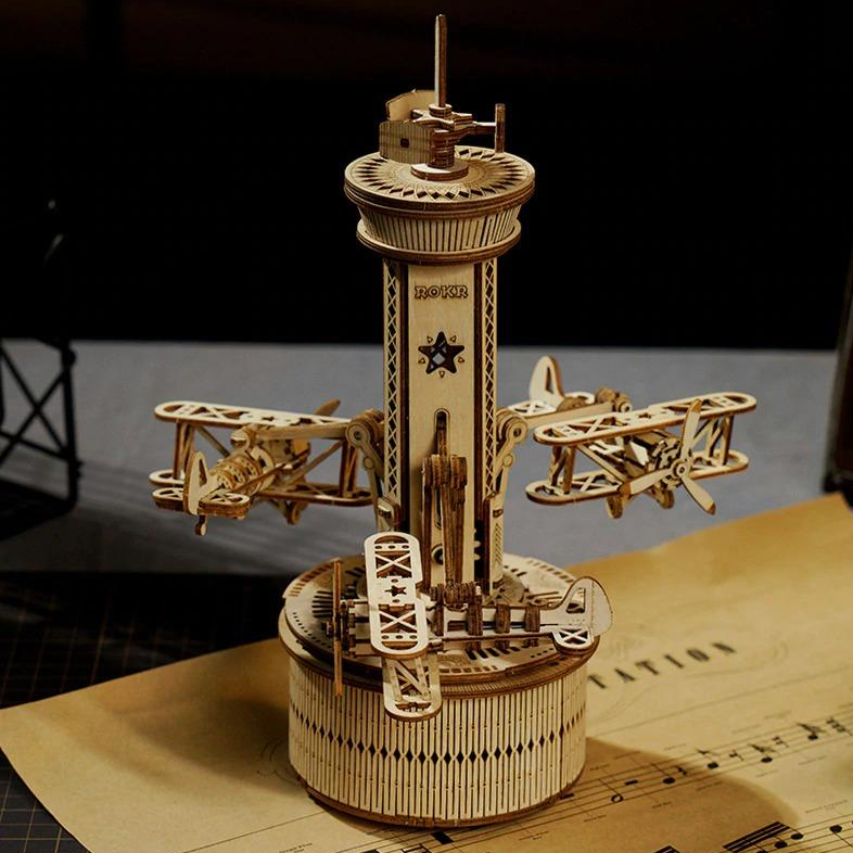 3D Wooden Puzzle - Airplane Music Box