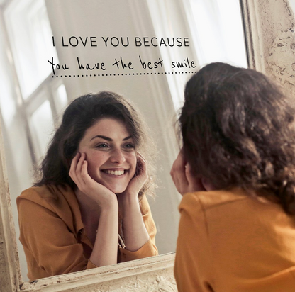 I Love You Because' Mirror Sticker + Pen (Decal Kit)