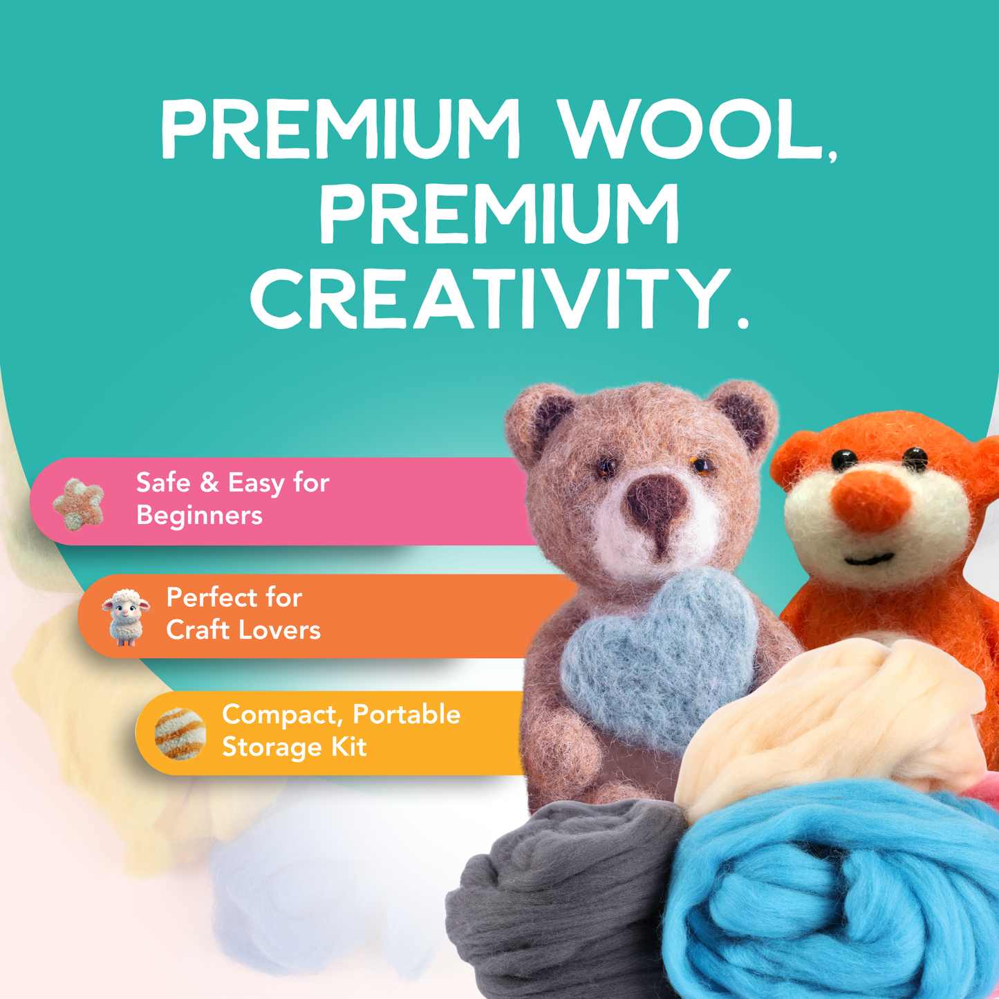 Incraftables Felting Needles Wool Kit – 15 Colors