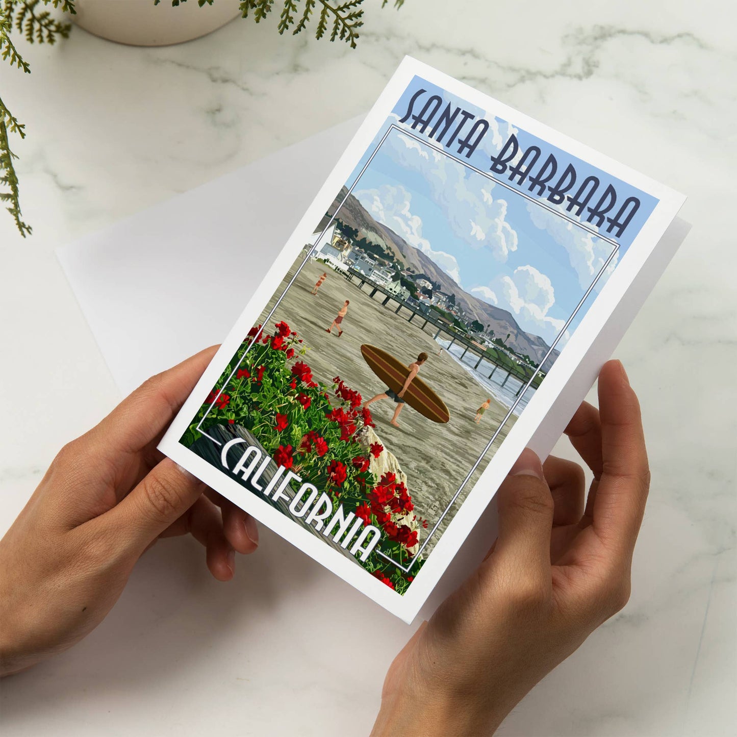 Beach Surfer Santa Barbara Greeting Card