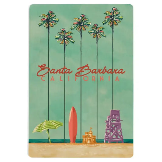 Santa Barbara Wood Postcards - Palm Trees and Surfboard