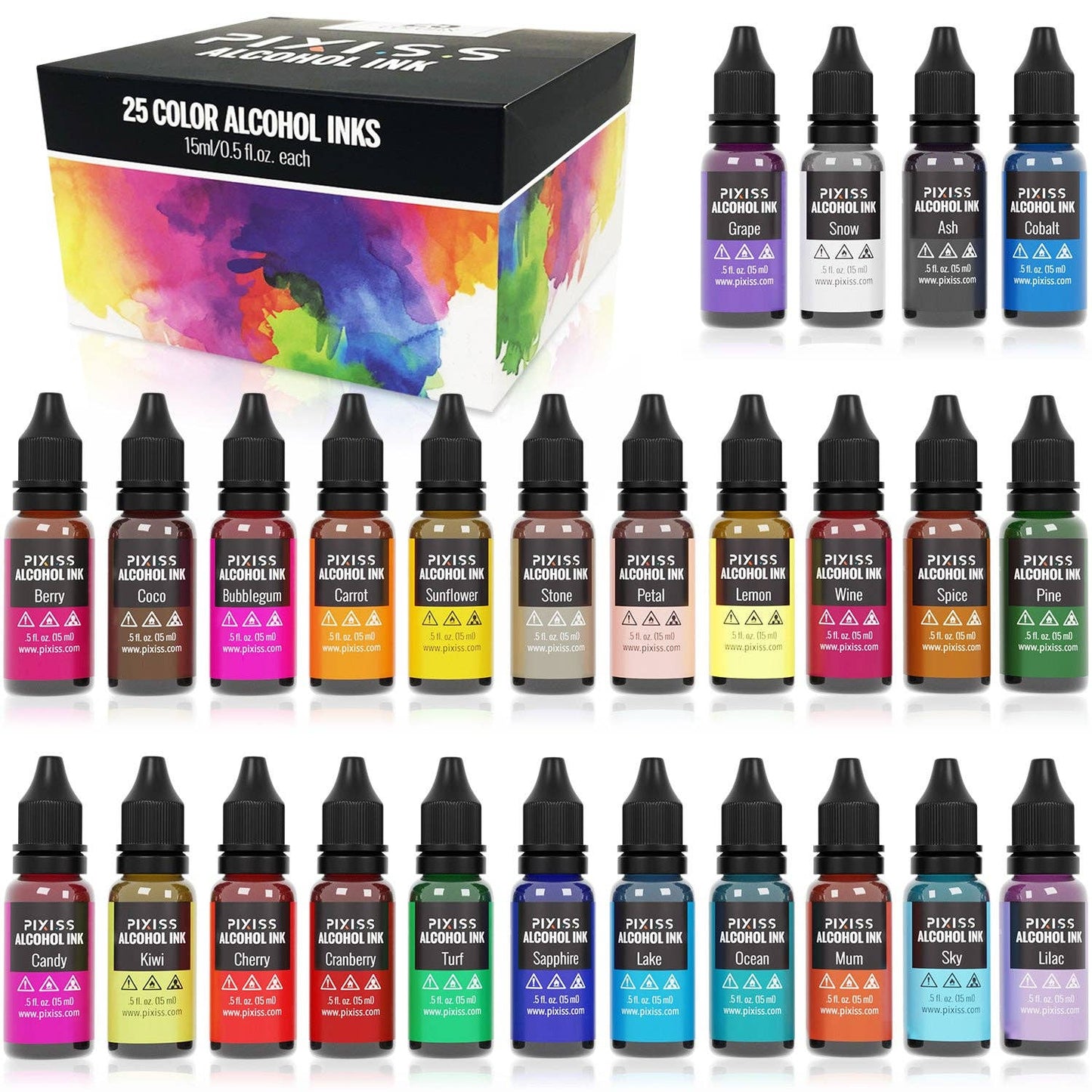 PIXISS Alcohol Ink Set of 25 - Highly Saturated