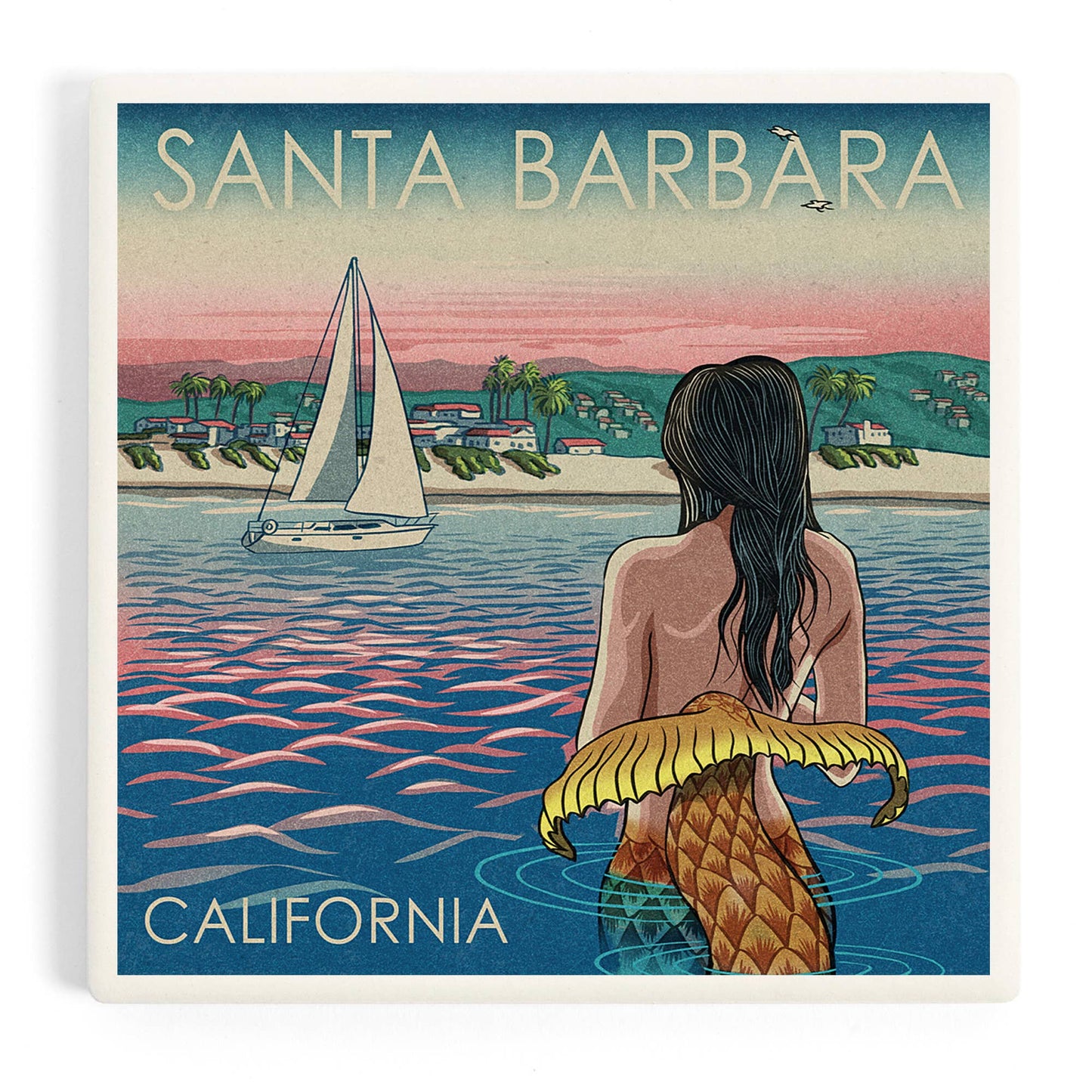 Mermaid in the Water Santa Barbara Ceramic Coaster