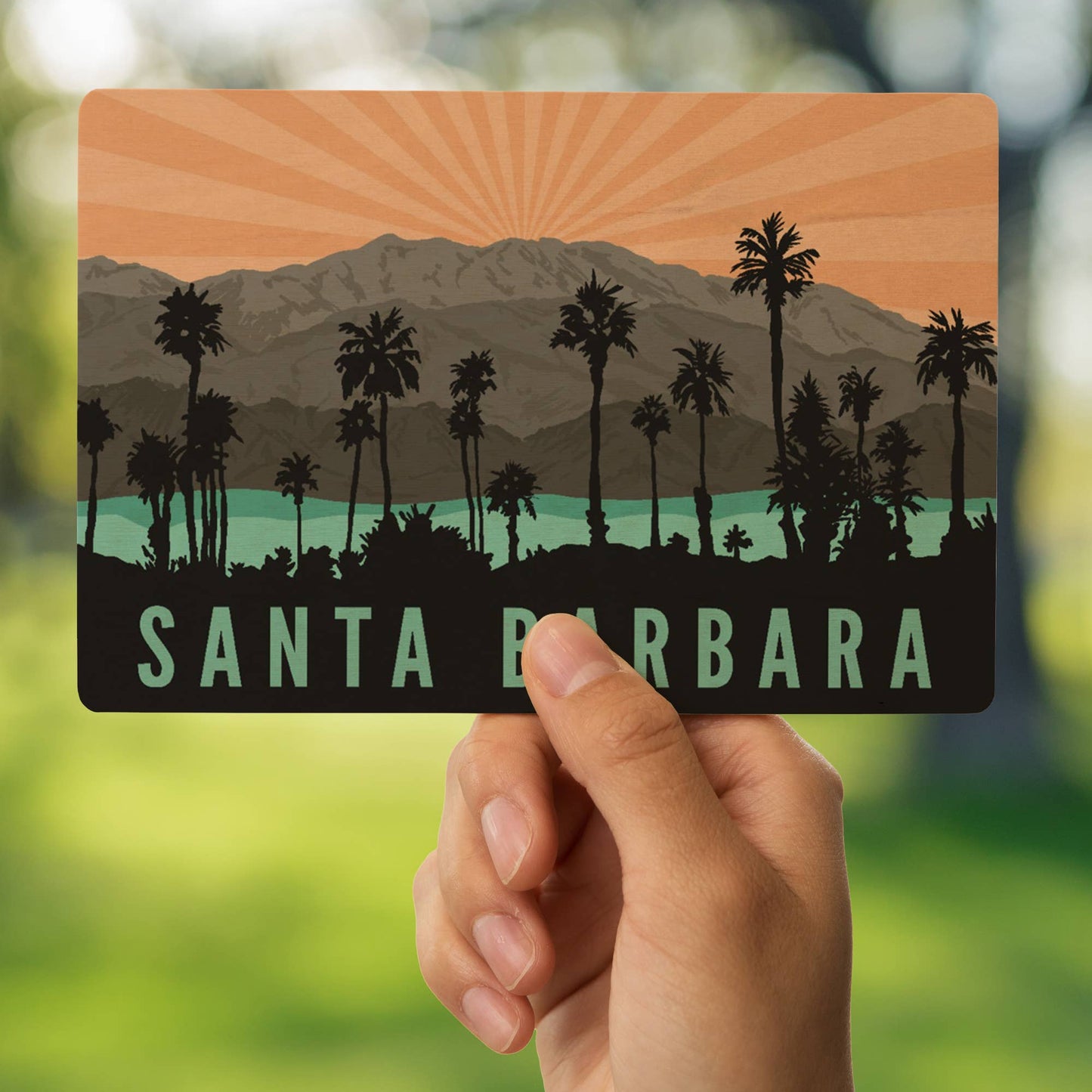 Santa Barbara Wood Postcards - Palm Trees and Mountains