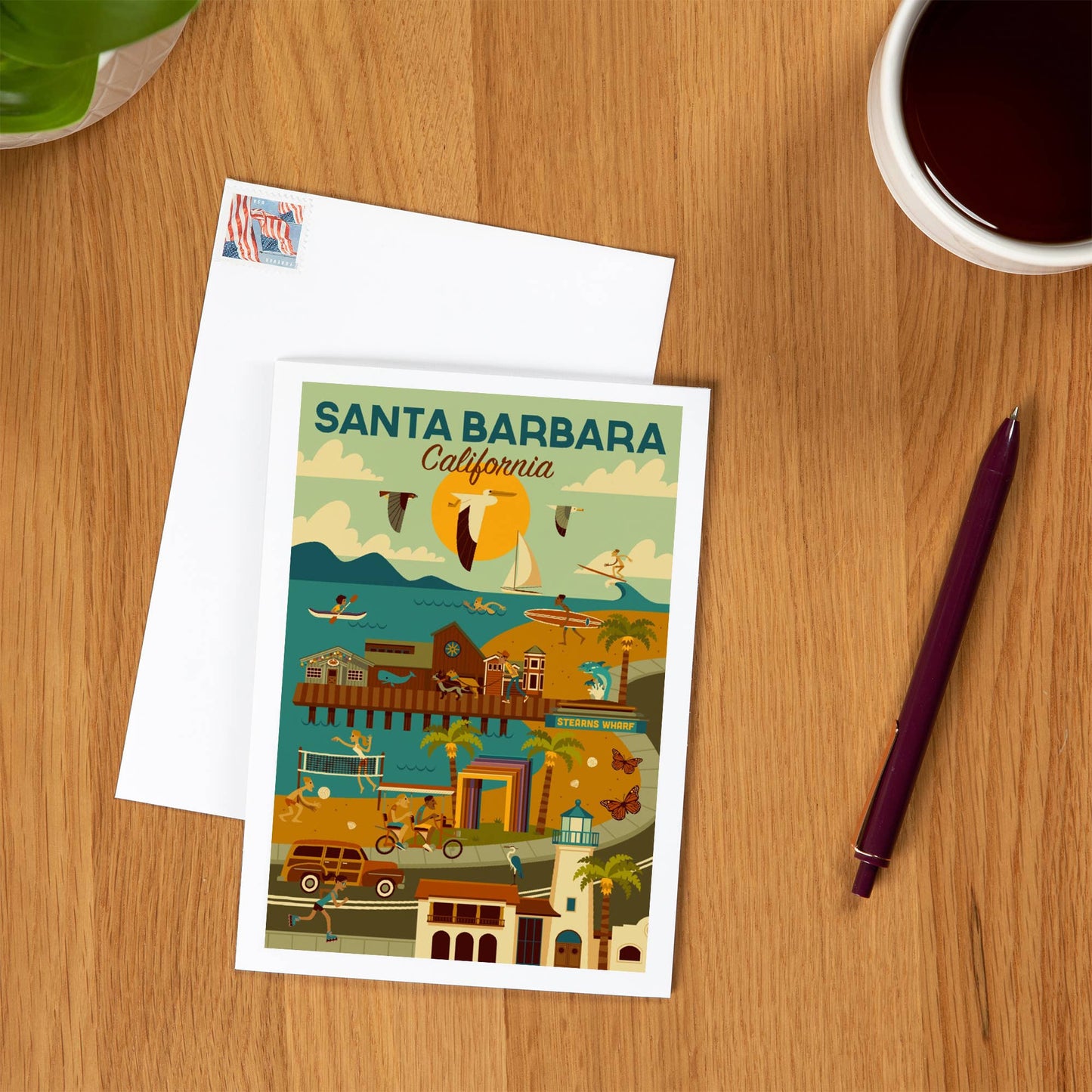 Santa Barbara Greeting Card - Downtown Harbor
